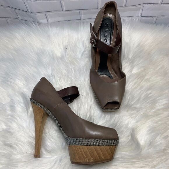 Marni Scarpa Wood Platform Tweed/Leather Platform Pumps - Picture 1 of 5